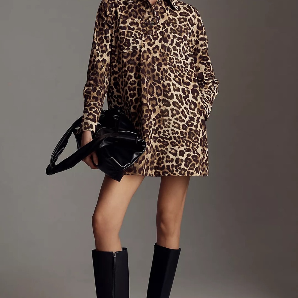 ALIGNE Grace Leopard-Print Denim Mini Dress